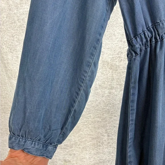 a.n.d easy Chambray Shirt Dress Light Blue Drawstring Waist Size L - Picture 4 of 7